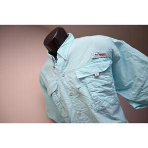 Columbia Vented Fishing Shirt PFG Blue Omni-Shade Camp Shirt Mens Sz Large